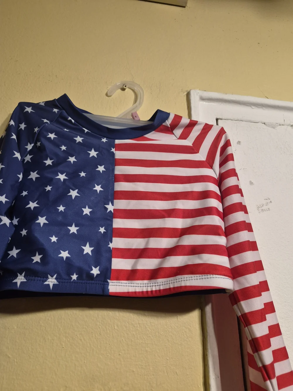 Cat & Jack Stars And Stripes Longsleeve Crop Top Rushguard Swimsuit SZ L (10/12)